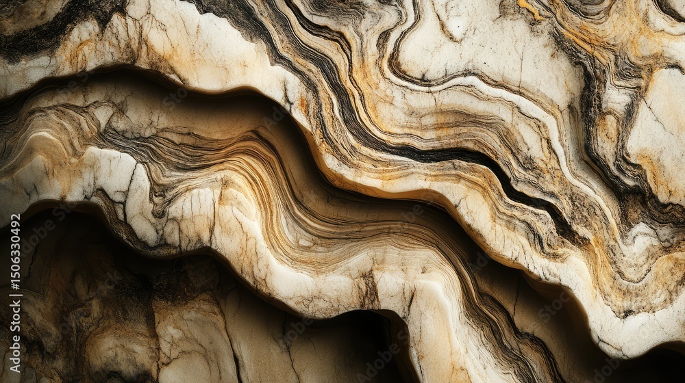 Poster abstract formation of linear textures and patterns in natural stone resembling flowing waves of eart