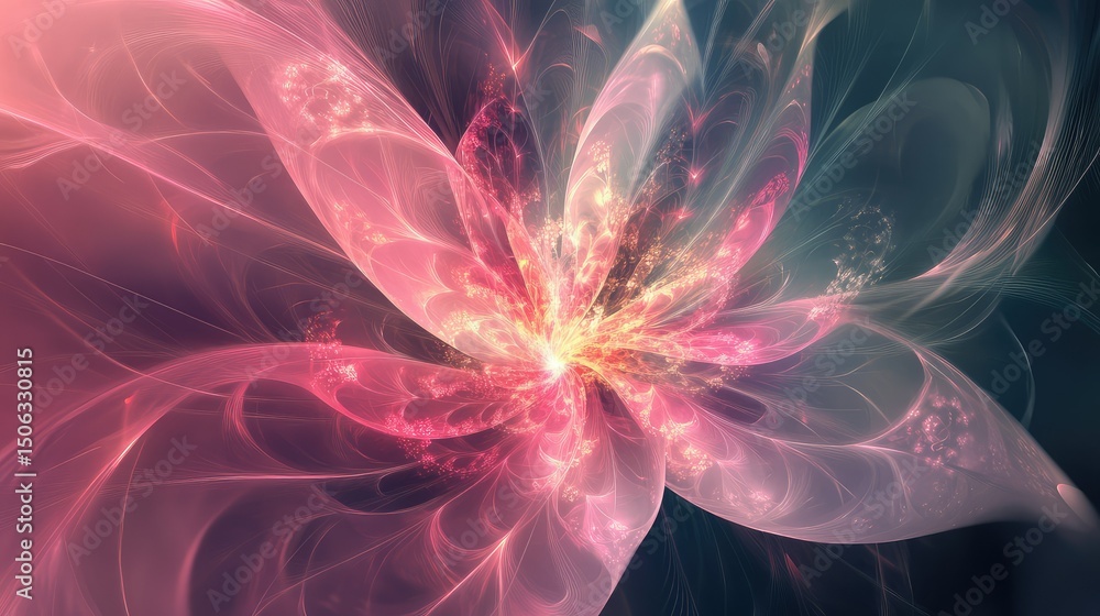 Poster vibrant abstract floral design with swirling patterns and soft colors creating a dreamlike atmospher
