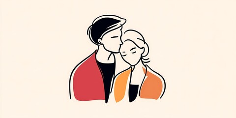 One-line drawn couple in embrace for Valentine's Day