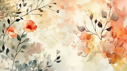 Gentle Watercolor Floral Background Abstract with Soft Hues of Orange and Red, Ideal for Inviting and Romantic Design Projects in Digital or Print