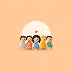 Wooden peg dolls in circle on pastel peach background