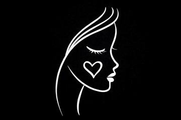 Simple one-line drawn woman�s face with love heart inside