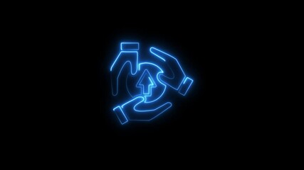 Neon blue hands symbolizing growth support and collaboration against a black background