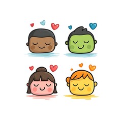 happy head icons with hearts and smiles illustration