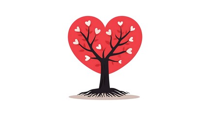 Heart tree with helping hands as roots in flat style