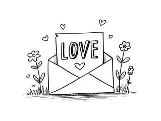 One-line drawn love letters for Valentine's day