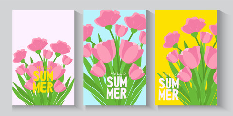 Spring nature set cards or posters banner for the spring holiday with wild flowers, Narcissus tulip flower, Crocus. summer Floral cover templates for Womens Day, birthday, Mothers Day, Easter flayer.