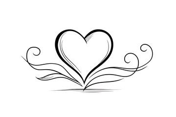 one-line heart with swirling ribbons