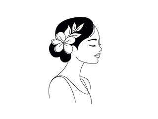 one-line drawn woman with a flower in her hair, minimalist art