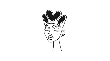 one line woman face art heart crown minimal design