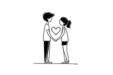 Continuous line art of two people holding a love heart