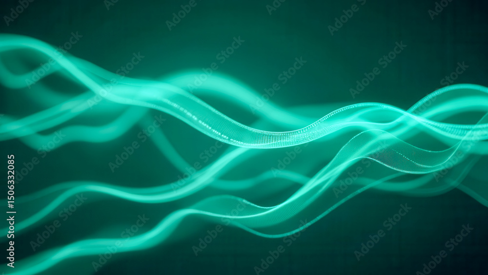 Poster abstract green lines flowing across dark background creating dynamic visual energy