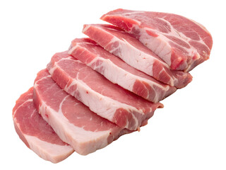 Obraz premium Slices of Fresh Raw Pork Meat Isolated on transparent background, Isolated Png file, Cut-out, Isolate Png, No Background, Isolated object