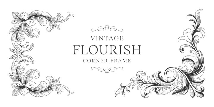 Download vintage flourish corner frame vector design element for invitation card and wedding decoration use free silhouette
