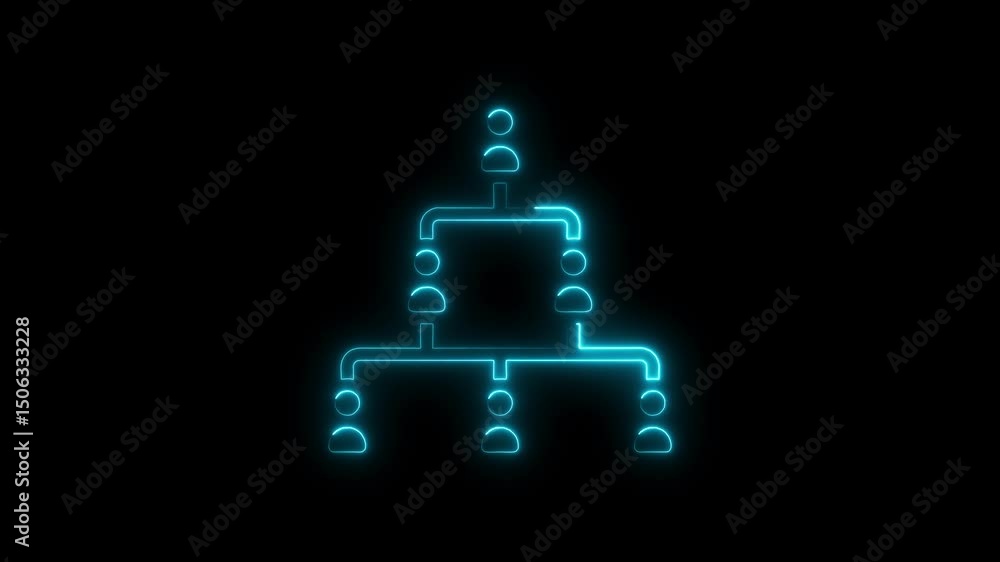Poster glowing neon diagram on black background illustrating business structure and hierarchy
