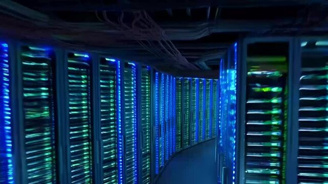 Digital Data Flow in Server Room
