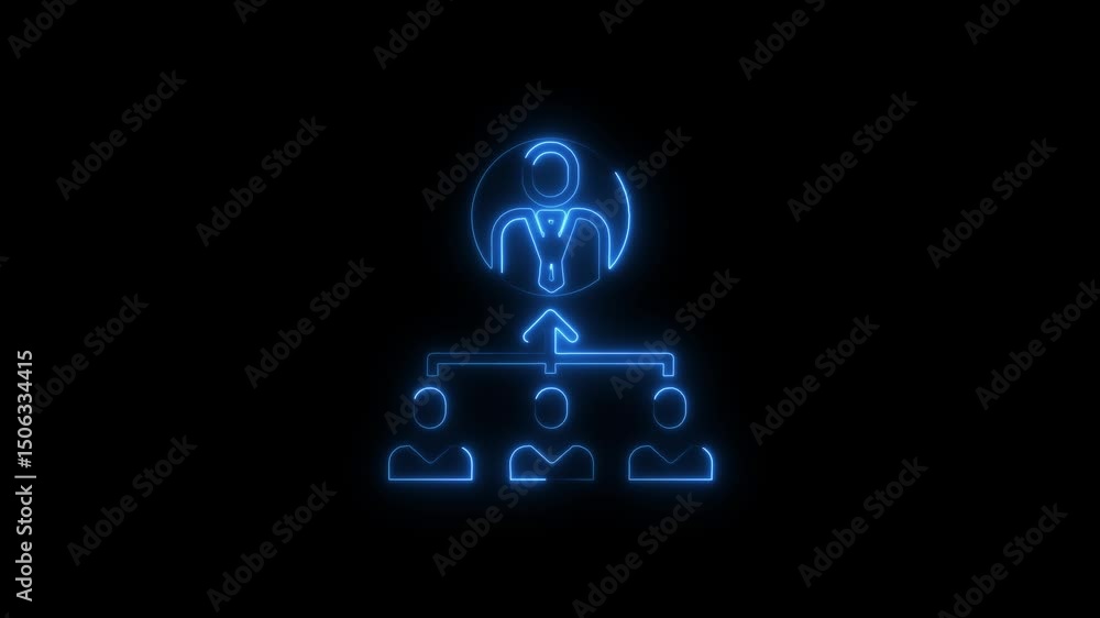 Poster animated neon style hierarchical organizational structure on a black background