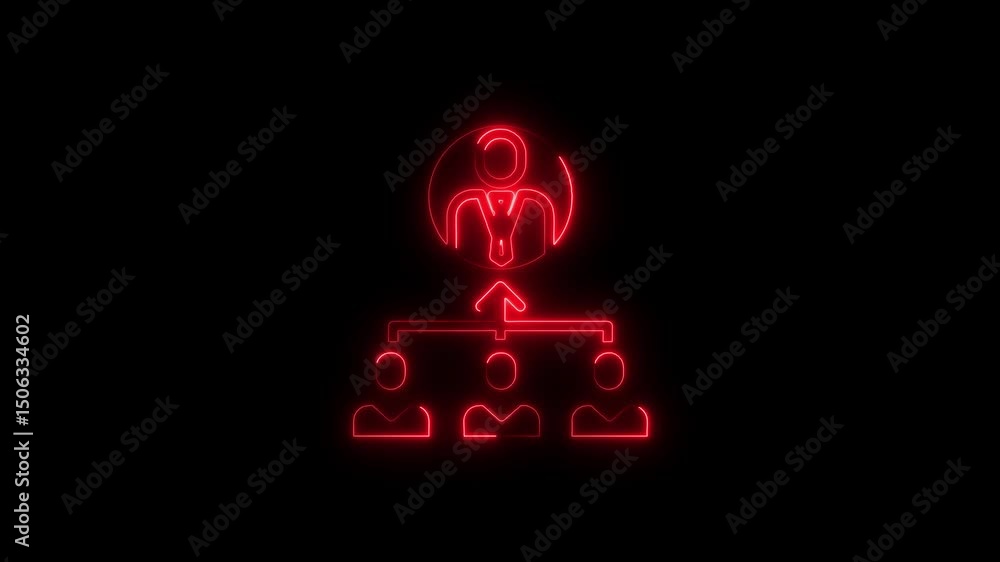 Poster neon red animated hierarchy illustrating management and organizational structure