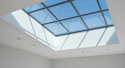 Glass window on the roof The white ceiling contrasts with the color of the sky.