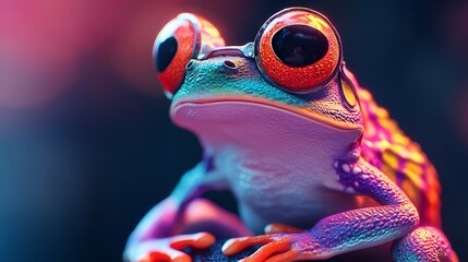 Colorful Smart Frog in a Vibrant Digital Dimension with Futuristic Energy Flow