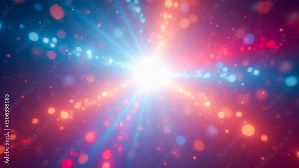 Poster colorful light burst with bokeh effect creating an abstract background for creative designs