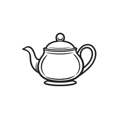 Obraz premium Simple black outline showcases an elegant teapot against a white background, featuring a transparent element