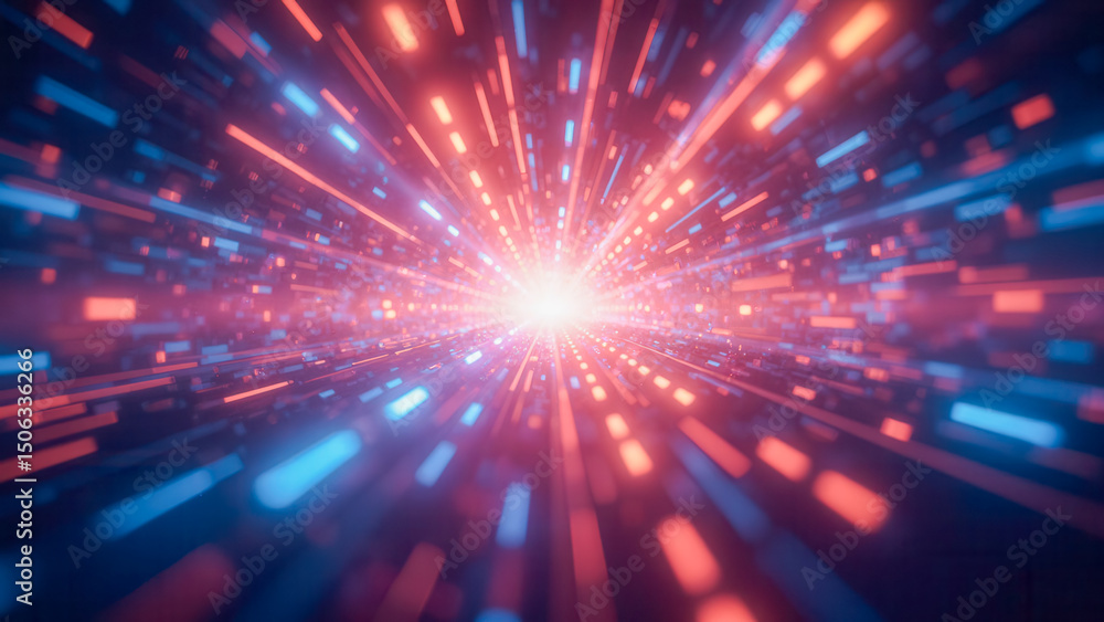 Poster colorful light rays explosion in abstract space background for creative projects
