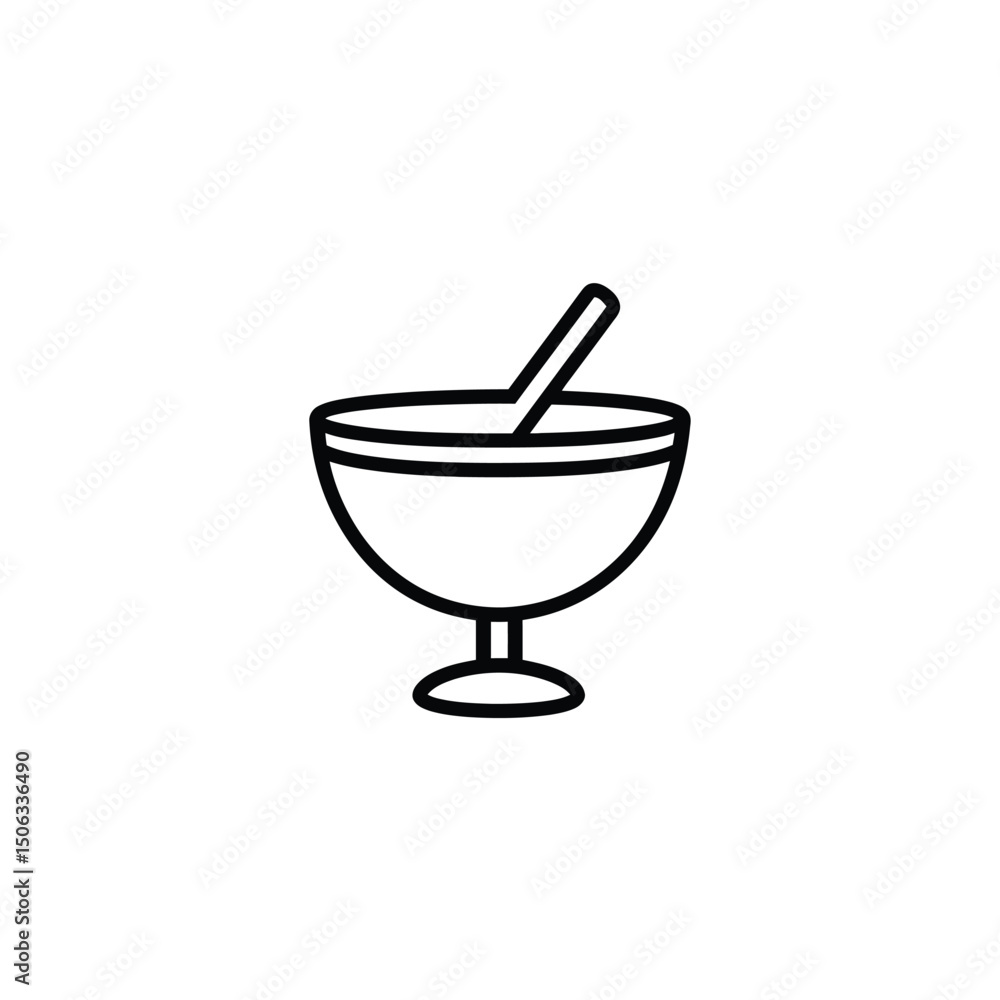 Poster simple black outline shows a bowl with a stem and a spoon with transparent background