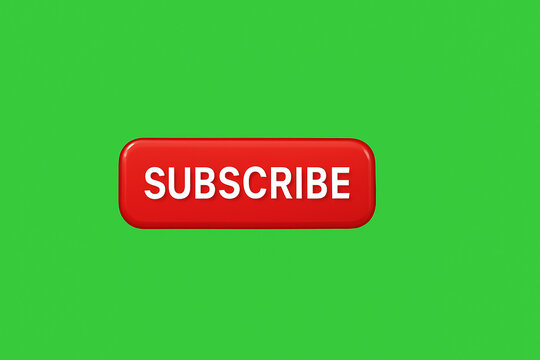 3D Red Subscribe Button with White Text on Green Background, Call-to-Action Icon for YouTube Videos, Streaming, and Social Media Edits