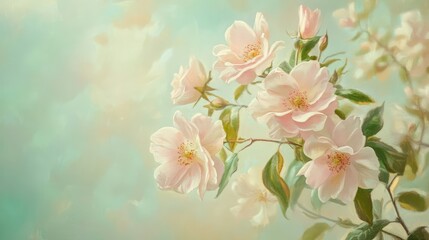 Delicate Pink Flowers in Bloom Amidst a Soft Pastel Background Perfect for Nature and Floral Themes, Capturing the Essence of Spring and Renewal in Artistic Photography