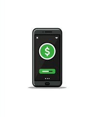qrcode retail mobile banking payment transaction Illustration of a smartphone displaying a digital wallet with a dollar sign, representing modern financial transactions.