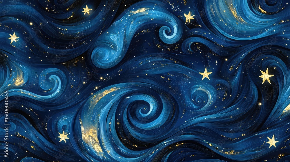 Aufkleber beautiful abstract cosmic swirls with twinkling stars and deep blue background for celestial and spa