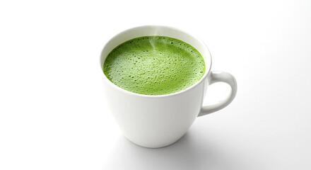 Matcha Green Tea Latte in White Mug – Frothy Creamy Beverage with Antioxidants and Natural Energy Boost