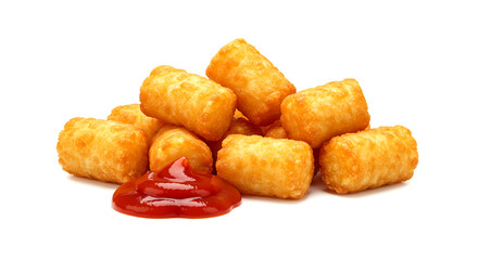 Crispy Fried Tater Tots with Ketchup – Savory Golden Potato Snack for Fast Food and Party Appetizers