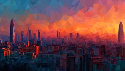 Cityscape Sunrise Low Poly.