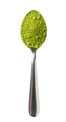 Isolated Spoonful Of Green Powder On Metal Spoon Transparent Background