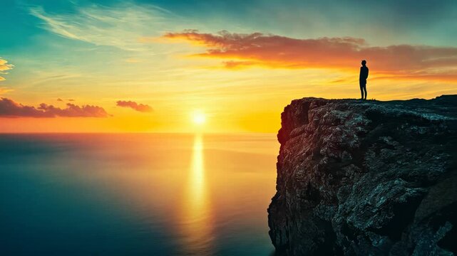 Sunset Silhouette on a Coastal Cliff