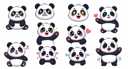 Obraz premium Cute Panda Bear Emoticon Set