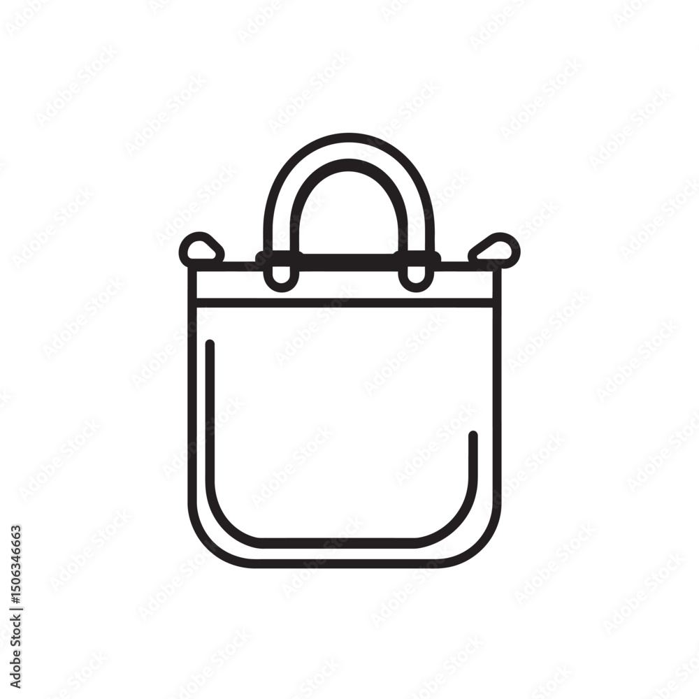 Poster simple line drawing shows a basic handbag with a handle, presented on transparent background