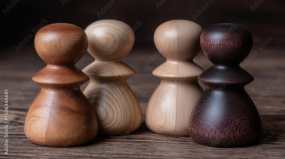 Aufkleber three wooden pegs placed on a table representing measurement tools for inclusive wealth index and ec