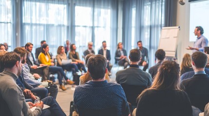 Obraz premium Workshop event meeting with business team collaborating on digital marketing training and corporate development