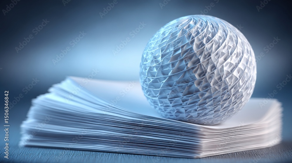 Aufkleber a colorful ball balancing on top of a neatly stacked pile of papers symbolizing organization and pro