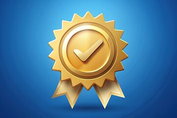 Gold Award Badge Icon with Checkmark for Quality Assurance