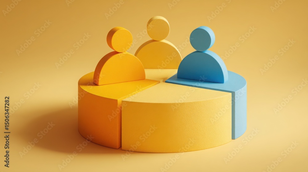 Aufkleber market segmentation concept with a group of people sitting on a cube representing diverse market gro