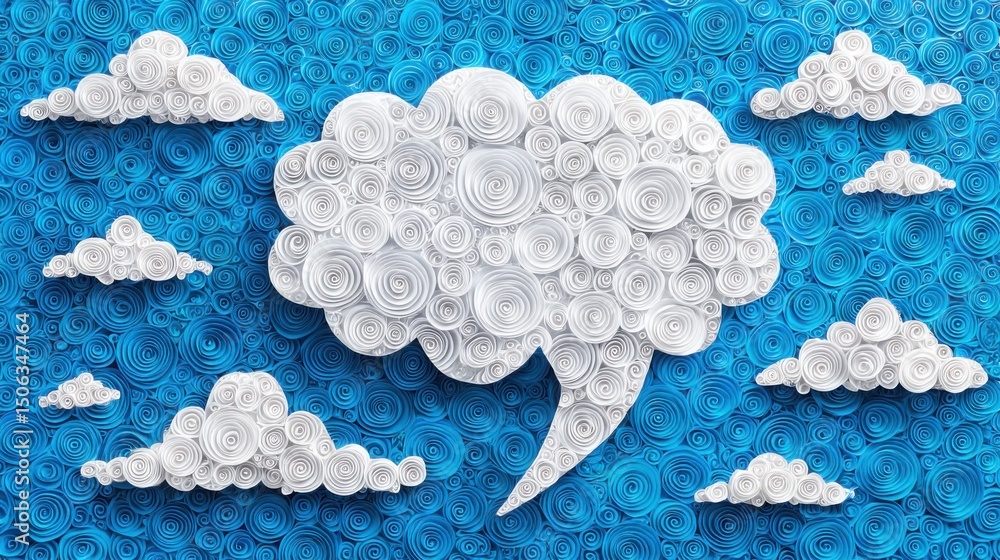 Poster conceptual illustration of a cloud with a speech bubble representing meta-cognition and thought proc