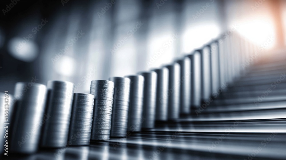 Poster row of stacks of coins symbolizing financial growth and prosperity in the context of a motivational 