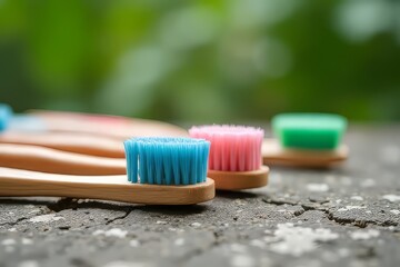 Colorful Sustainable Bamboo Toothbrushes on a Stone Surface