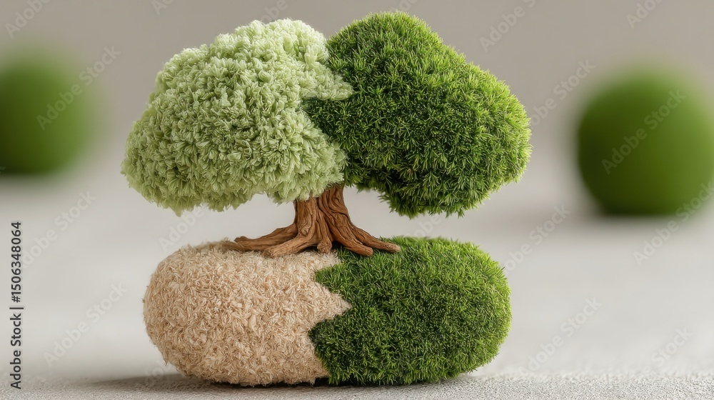 Poster a small green tree growing on a rock symbolizing resilience and net positive impact in visual repres