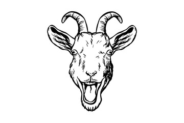 drawing illustration of a goat's head laughing