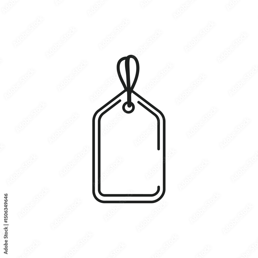 Poster simple minimalist outline illustrates a tag with string, rendered on a white transparent background